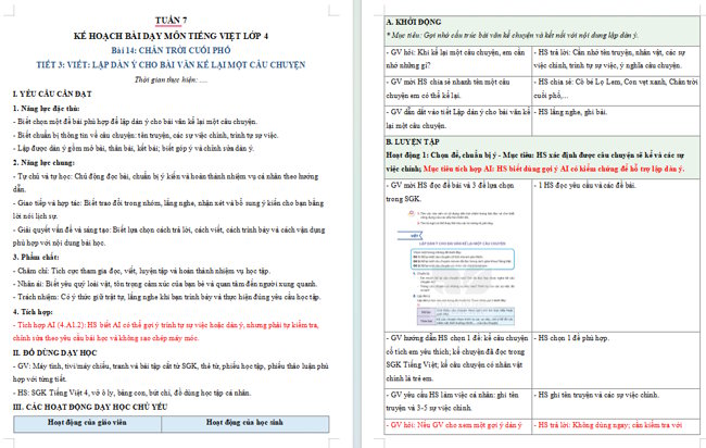 Giáo án tích hợp NLS, AI Tiếng Việt 4 Bài 14