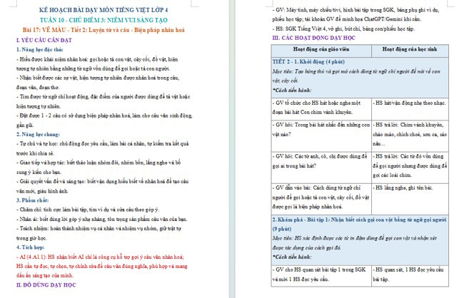 Giáo án tích hợp AI Tiếng Việt 4 Bài 17