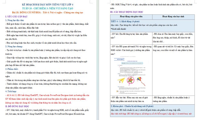 Giáo án tích hợp AI Tiếng Việt 4 Bài 18