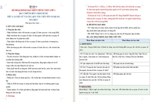 Giáo án tích hợp NLS, AI Tiếng Việt 4 Bài 7