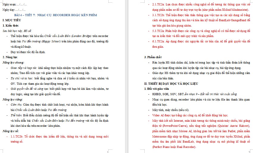 Kế hoạch bài dạy Âm nhạc 9 Tiết 7 NLS