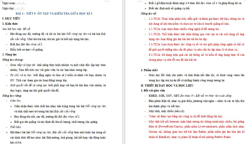 Kế hoạch bài dạy Âm nhạc 9 Tiết 9 NLS