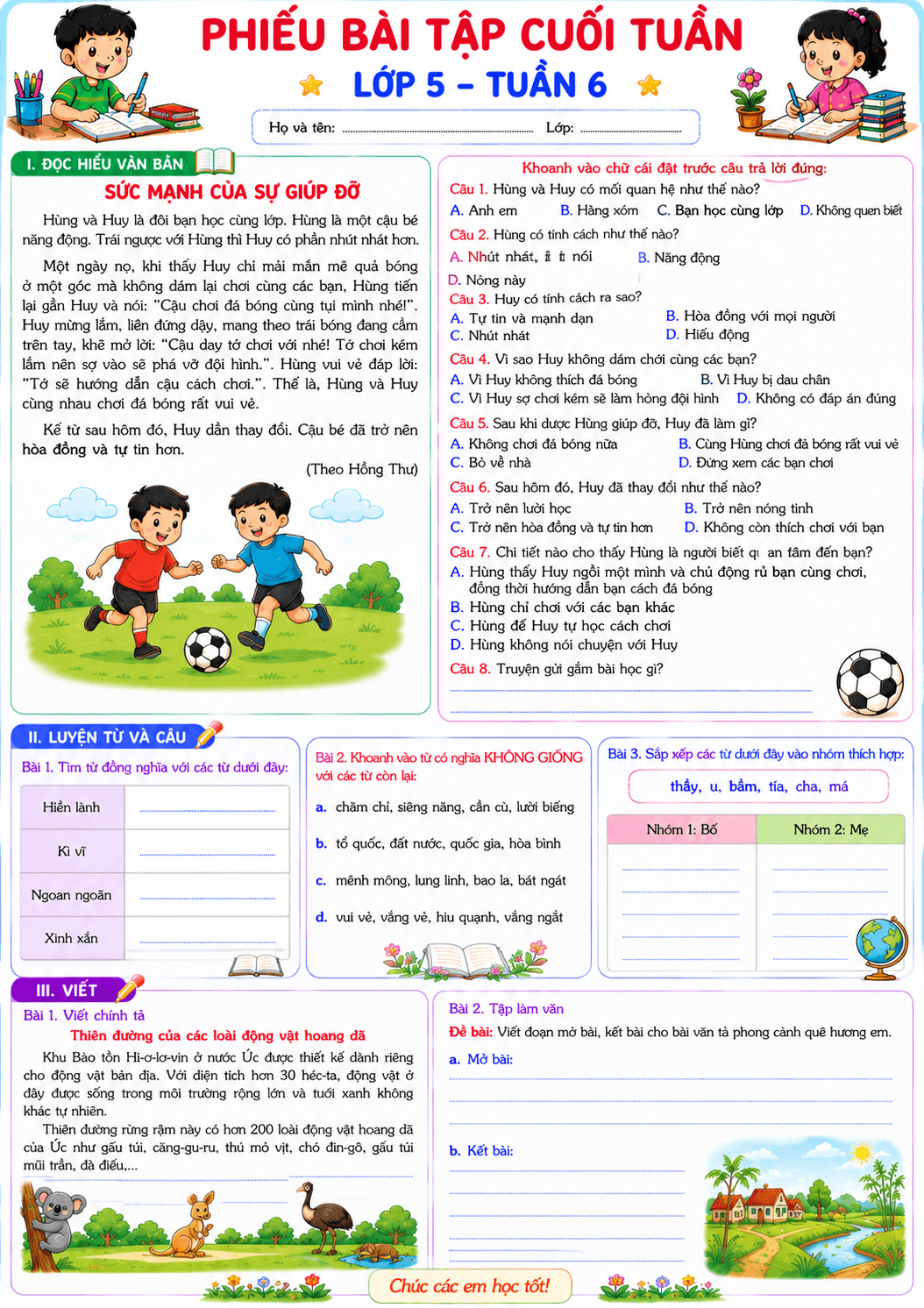 BTCT môn Tiếng Việt 5 sách KNTT Tuần 6 - Bộ 1