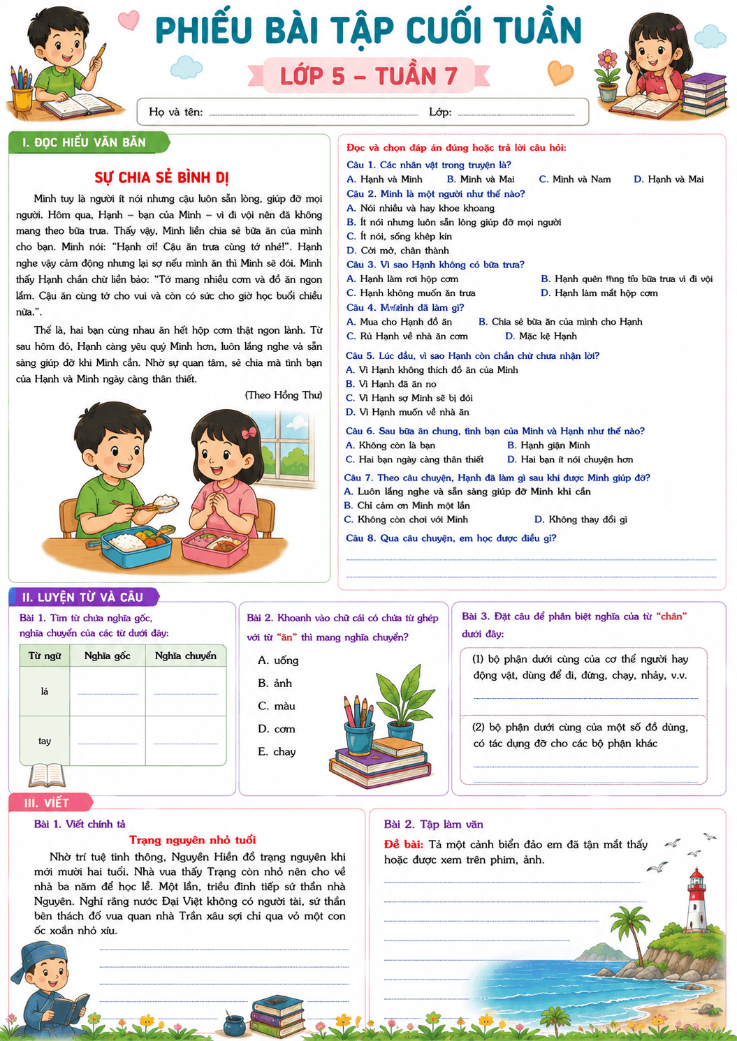 BTCT môn Tiếng Việt 5 sách KNTT Tuần 7 - Bộ số 1