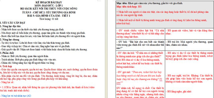 Giáo án Đạo đức 1 Bài 5: Gia đình của em tích hợp Năng lực số, AI