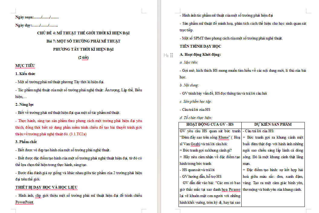 Giáo án Mĩ thuật 8 Bài 7 tích hợp Năng lực số 