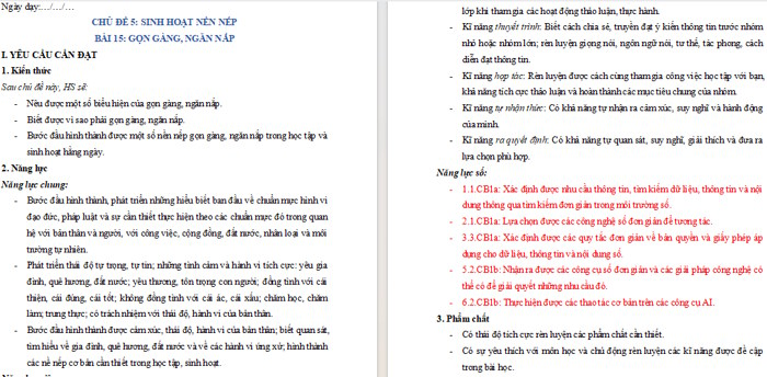 Giáo án tích hợp NLS Đạo đức lớp 1 Bài 15