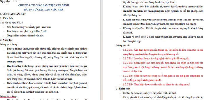 Giáo án tích hợp Năng lực số Đạo đức 1 Bài 19 (3 cột)