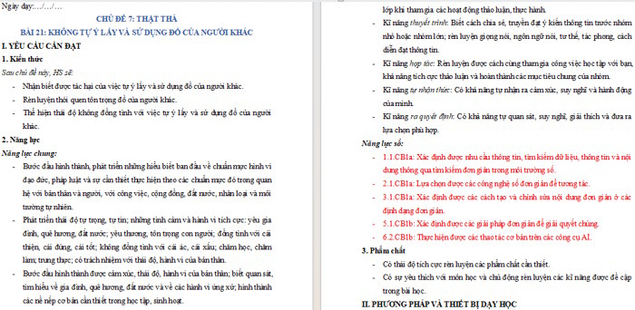 Giáo án NLS Đạo đức lớp 1 Bài 21