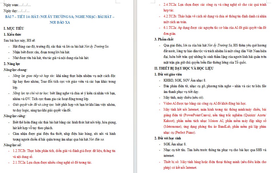 Tải giáo án tích hợp năng lực số Âm nhạc 8 Tiết 14
