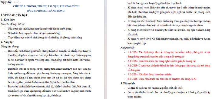Giáo án tích hợp Năng lực số Đạo đức lớp 1 Bài 26: Phòng, tránh bỏng (3 cột)
