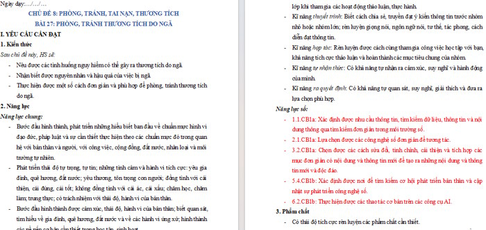 Giáo án tích hợp NLS Đạo đức lớp 1 Bài 27: Phòng, tránh thương tích do ngã (3 cột)