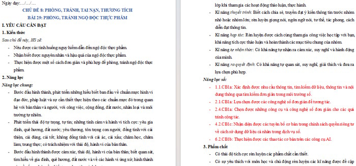 Giáo án tích hợp NLS Đạo đức 1 Bài 29: Phòng, tránh ngộ độc thực phẩm (3 cột)